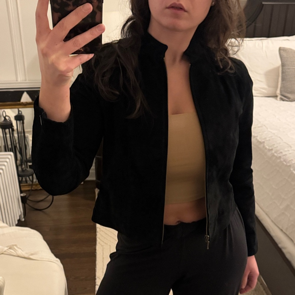 Black Suede Zip Front Jacket